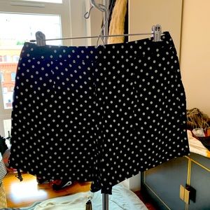 Blue and white polka dot silk shorts